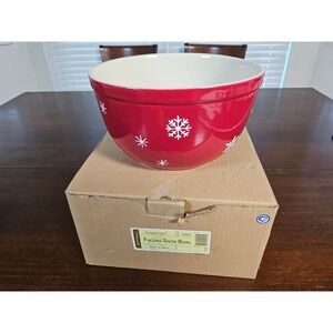 Longaberger Falling Snow Bowl Kitchen Red NWT Snowflake Pottery 31955